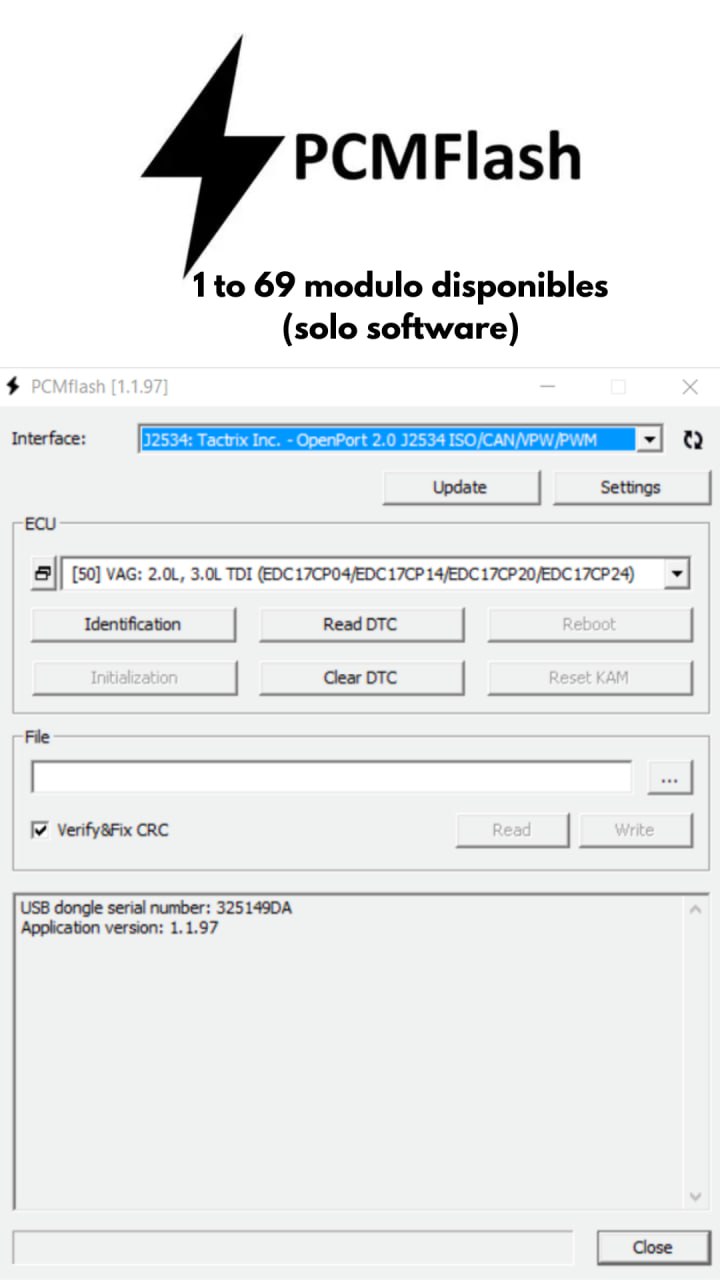 PCMFLASH (MODULO 1 TO 69 SOLO SOFTWARE)