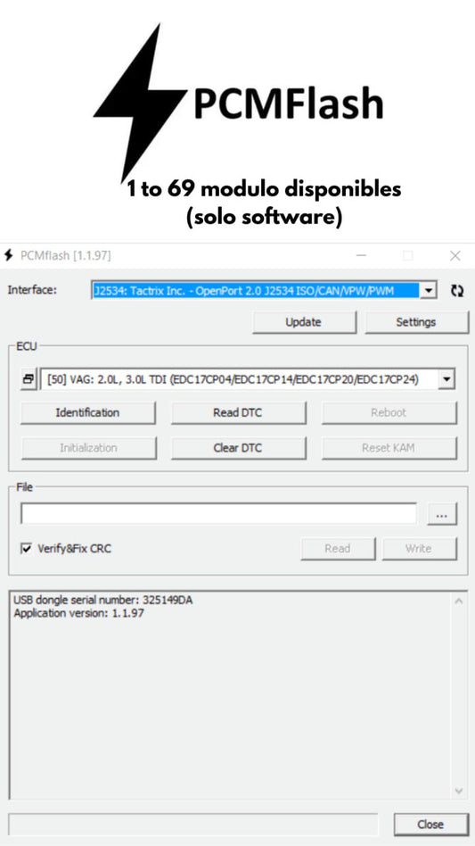 PCMFLASH (MODULO 1 TO 69 SOLO SOFTWARE)